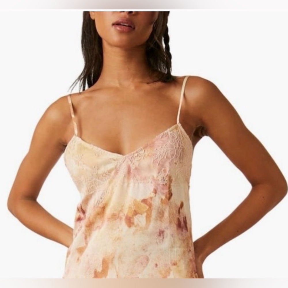 Free People Intimately Moonbeam Satin Camisole Top, Peach Combo